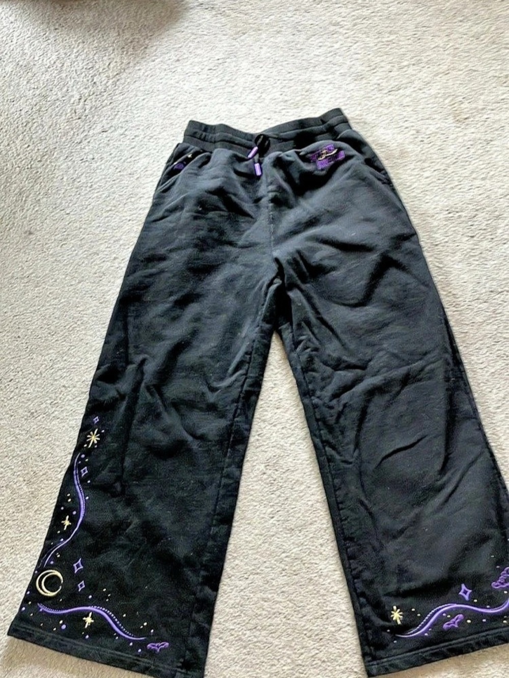 Safiya Nygaard Black Purple Embroidered Pants 100% Cotton